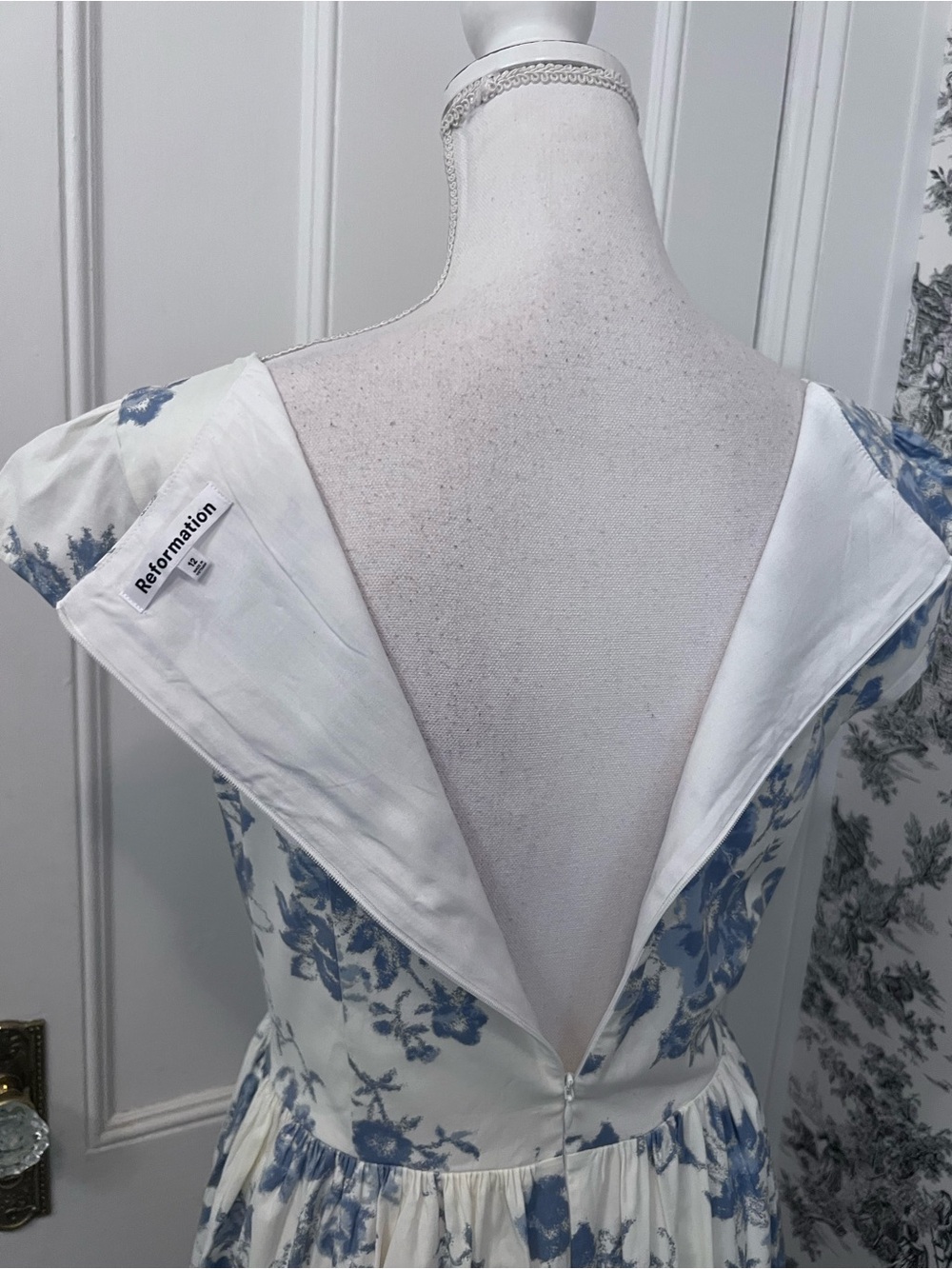 Reformation White Maxi Dress with Blue Floral Print - Picture 6 of 9